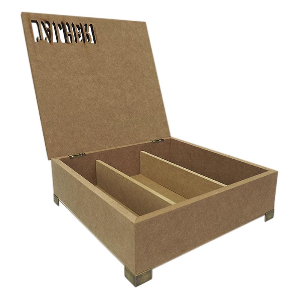 Porta Talheres Quadrado em MDF com Dobradiça e Pés 24,7x24,7x7,2cm - Palácio da Arte