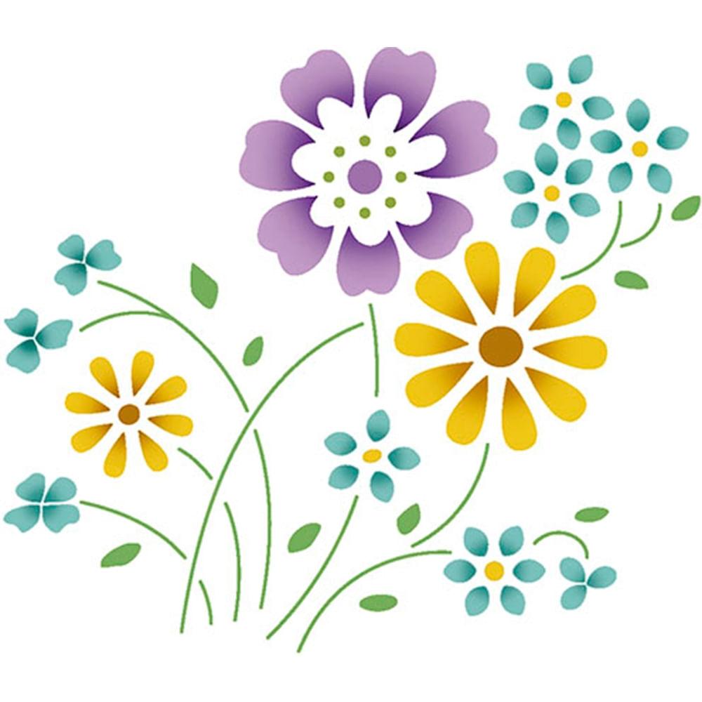 Stencil Litoarte 10x10 STX-363 Margaridas e Flores - Palácio da Arte