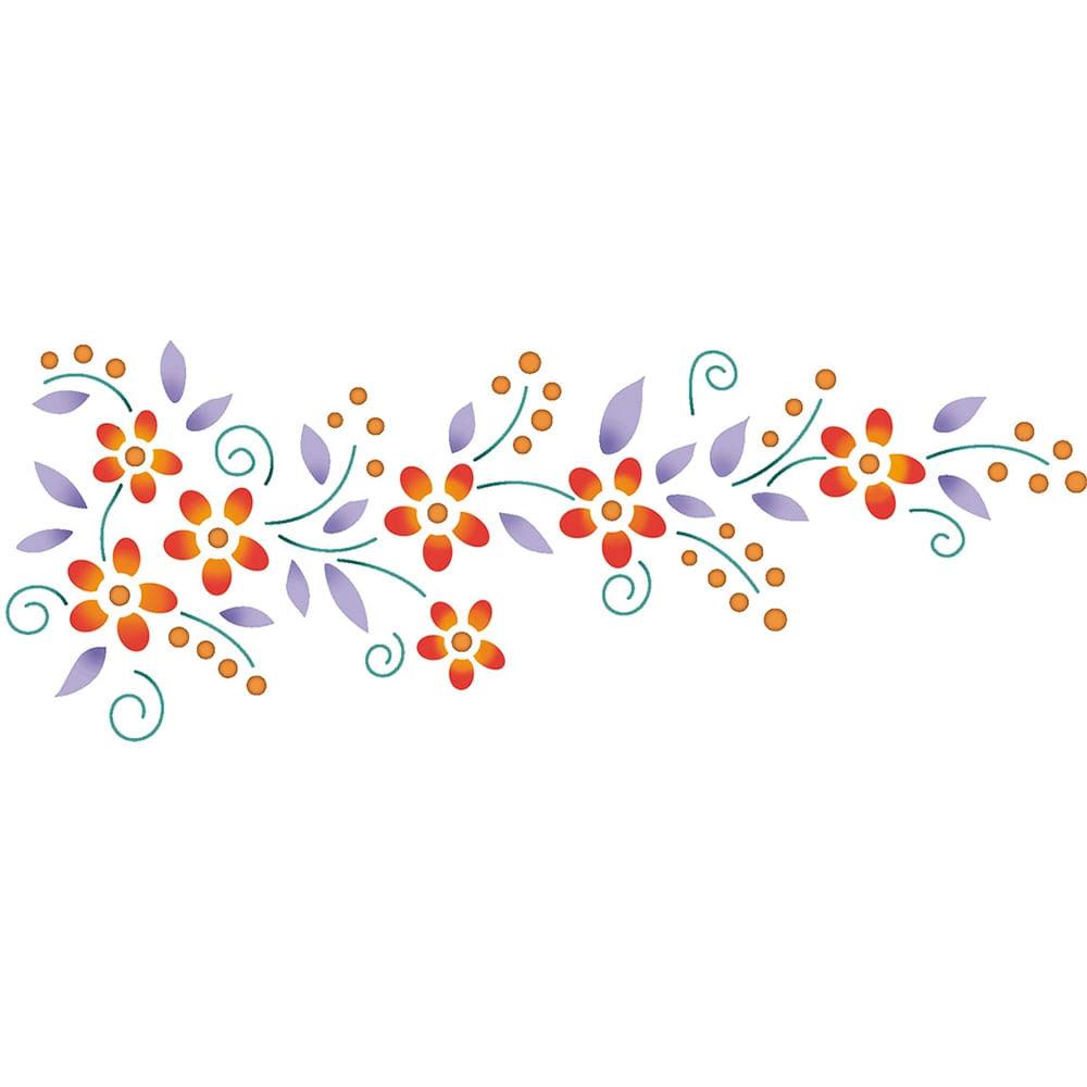 Stencil Litoarte 17x6 STP-154 Flores Ramos e Folhas - Palácio da Arte