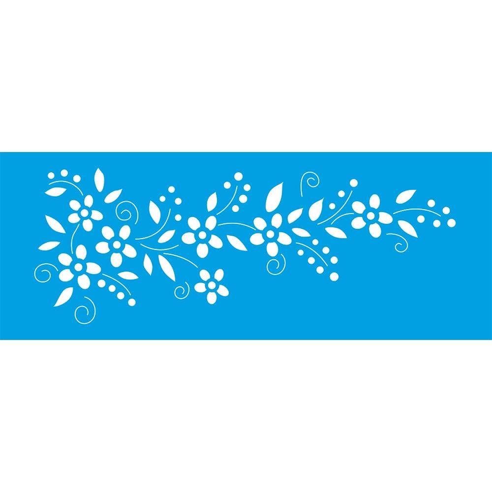 Stencil Litoarte 17x6 STP-154 Flores Ramos e Folhas - Palácio da Arte