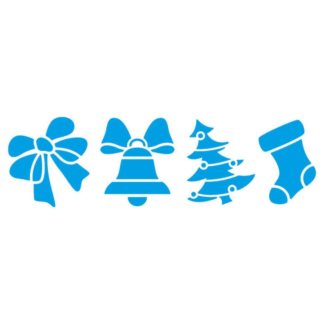 Stencil Litoarte 17x6,5 STNP-017 Natal Laço, Pinheiro, Sino e Meia - Palácio da Arte