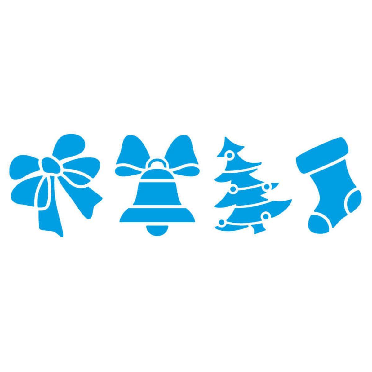 Stencil Litoarte 17x6,5 STNP-017 Natal Laço, Pinheiro, Sino e Meia - Palácio da Arte