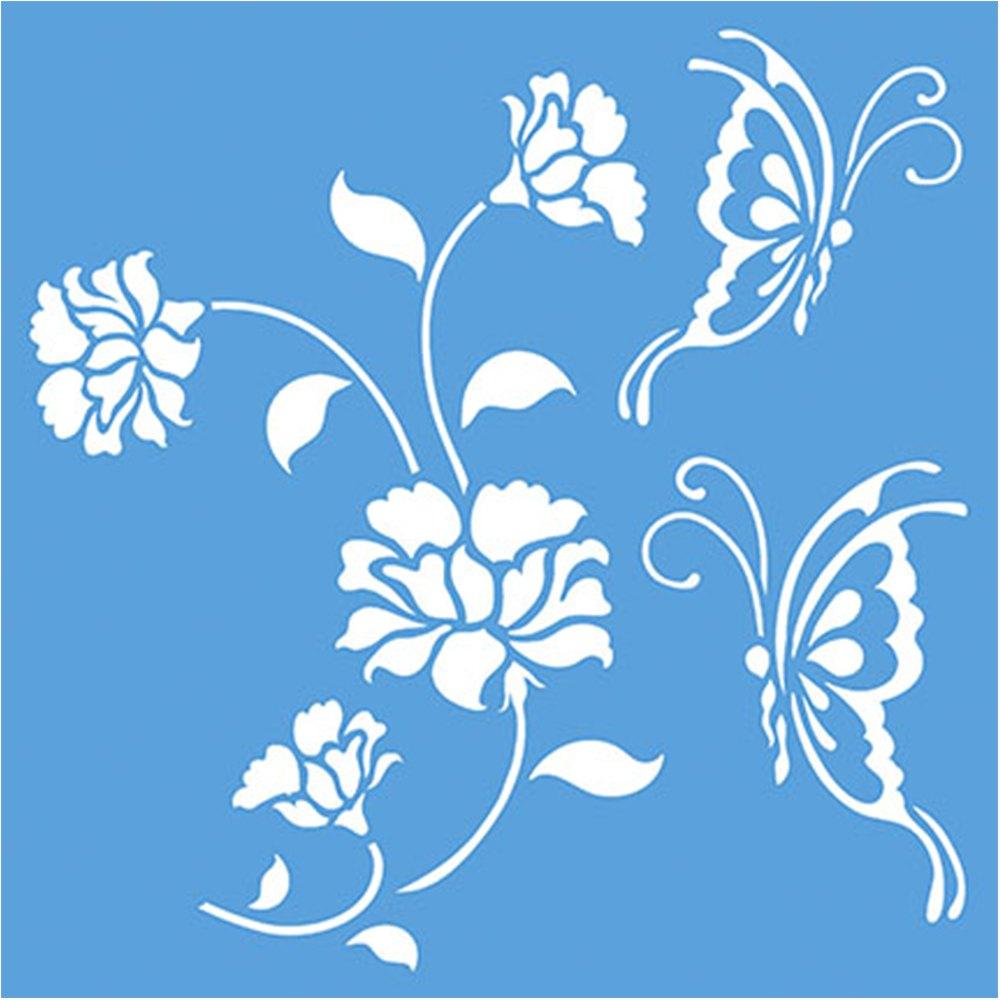 Stencil Litoarte 20x20 STXX-022 Flor com Borboletas - Palácio da Arte