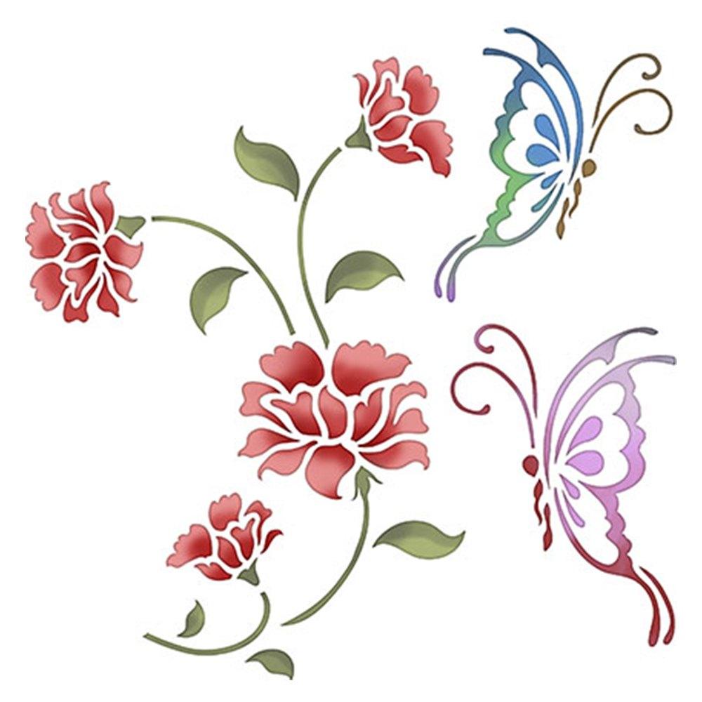 Stencil Litoarte 20x20 STXX-022 Flor com Borboletas - Palácio da Arte
