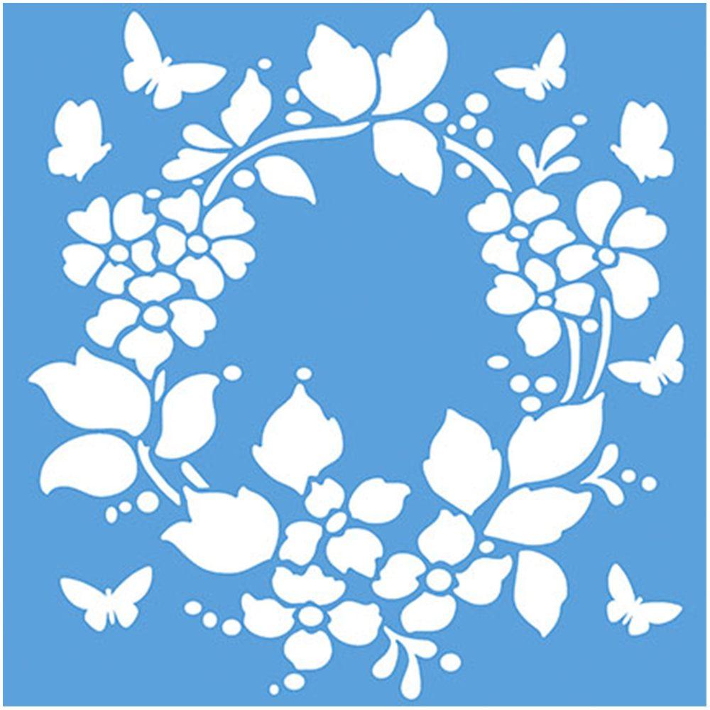 Stencil Litoarte 20x20 STXX-024 Guirlanda Flores com Borboletas - Palácio da Arte