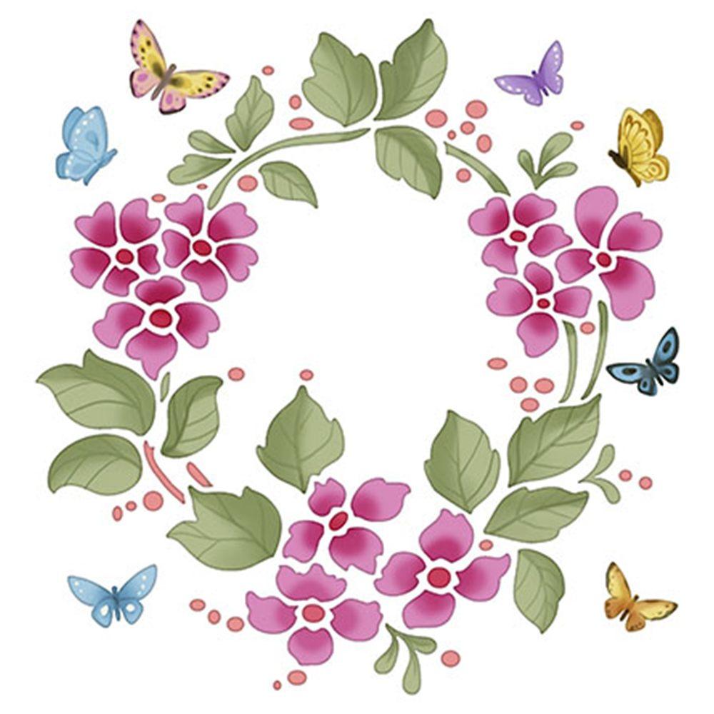 Stencil Litoarte 20x20 STXX-024 Guirlanda Flores com Borboletas - Palácio da Arte