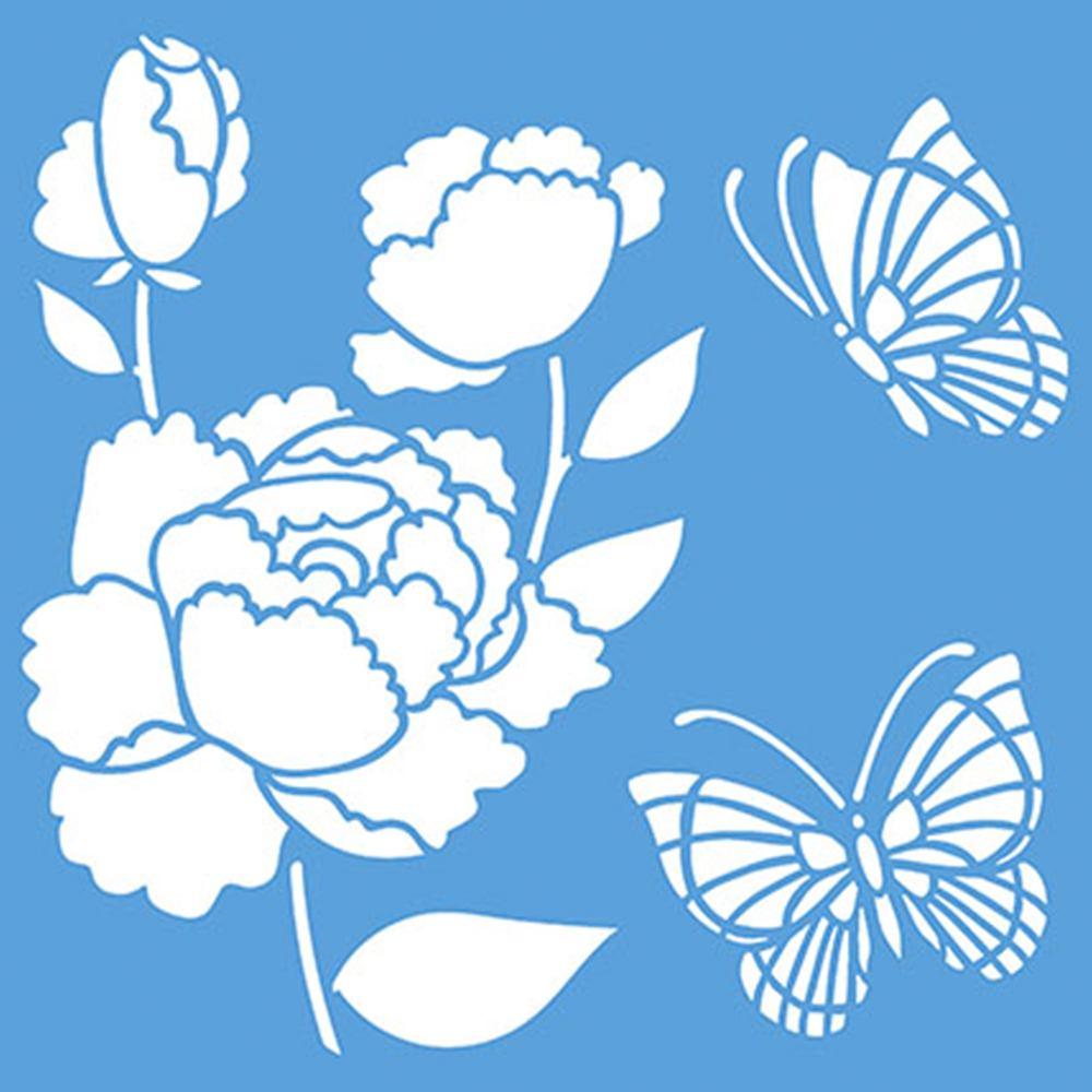 Stencil Litoarte 20x20 STXX-026 Rosas com Borboletas - Palácio da Arte