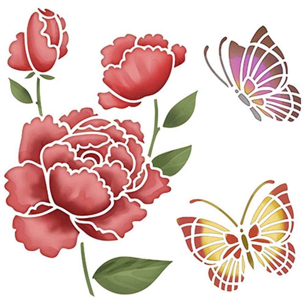 Stencil Litoarte 20x20 STXX-026 Rosas com Borboletas - Palácio da Arte