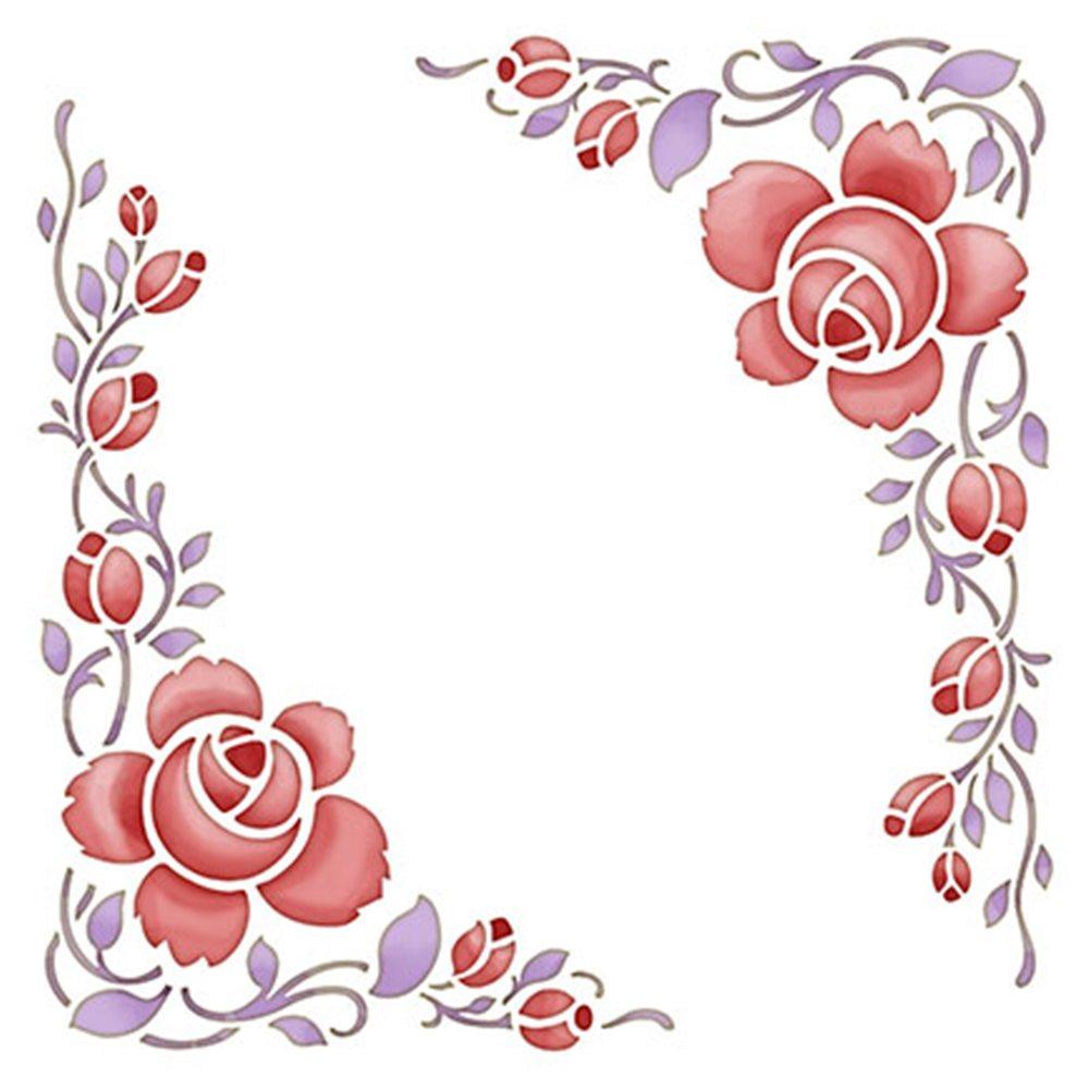 Stencil Litoarte 20x20 STXX-038 Cantoneira de Rosas - Palácio da Arte