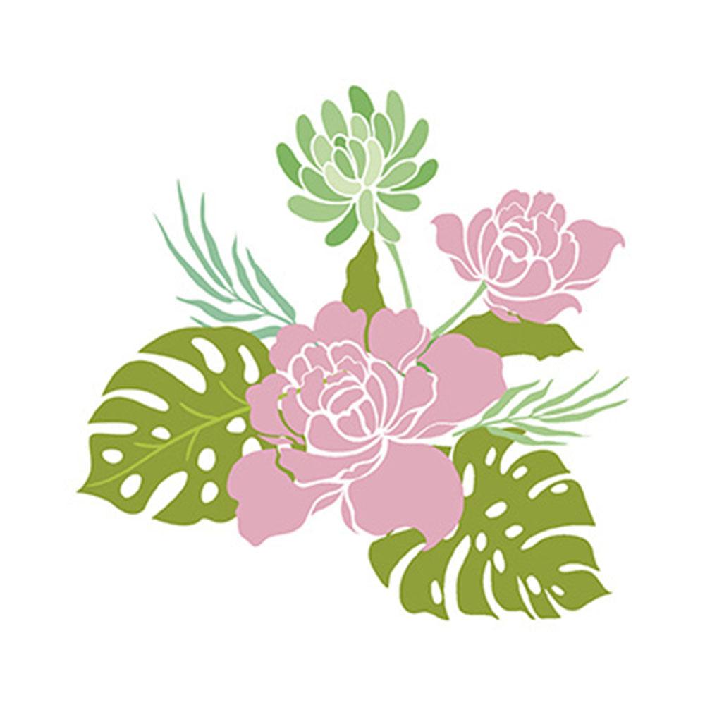 Stencil Litoarte 20x20 STXX-063 Rosas, Dália e Coste de Adão - Palácio da Arte