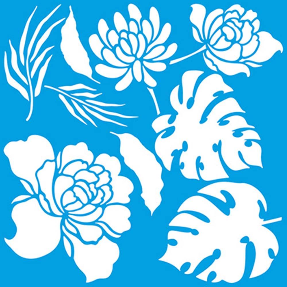 Stencil Litoarte 20x20 STXX-063 Rosas, Dália e Coste de Adão - Palácio da Arte