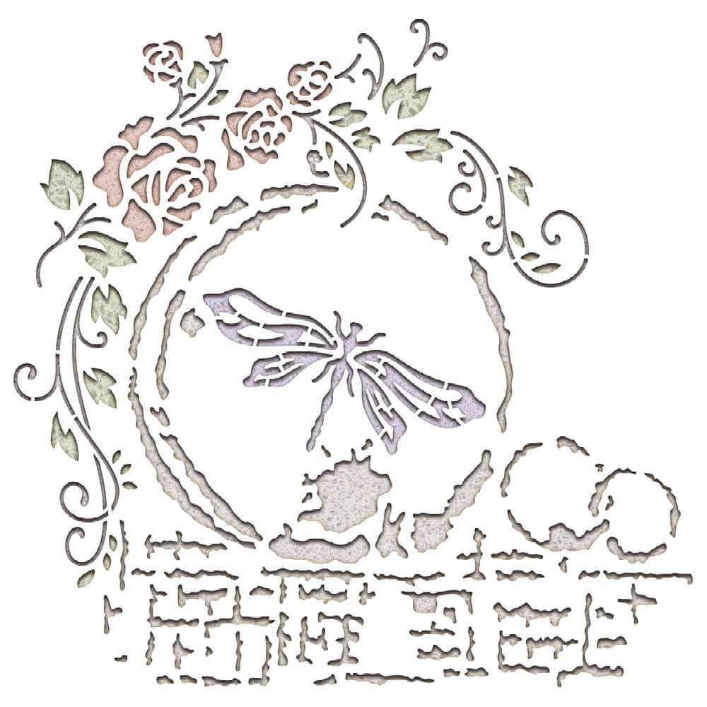 Stencil Litoarte 20x20 STXX-255 Libélula Com Molduras e Flores - Palácio da Arte