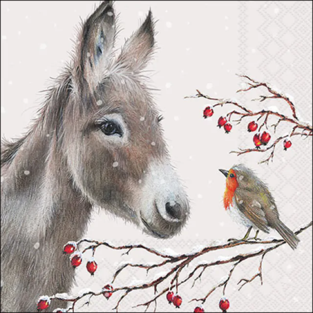 Guardanapo de Papel Decoupage 33x33 Natal Donkey and Robin 33320100