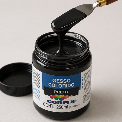 Gesso Acrílico Colorido Preto para Telas Corfix 250ml Preparação para Pintura