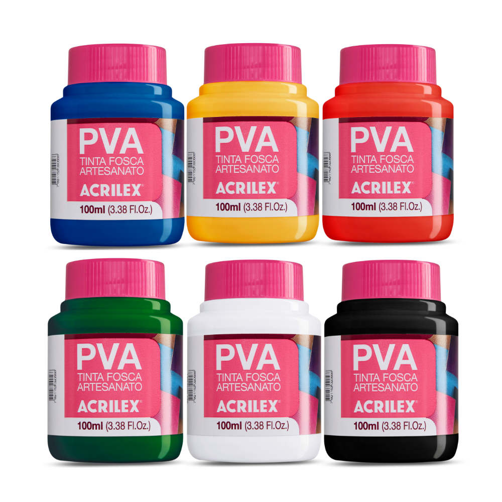 Kit 6 Tintas PVA Acrilex 100ml Fosca Artesanato