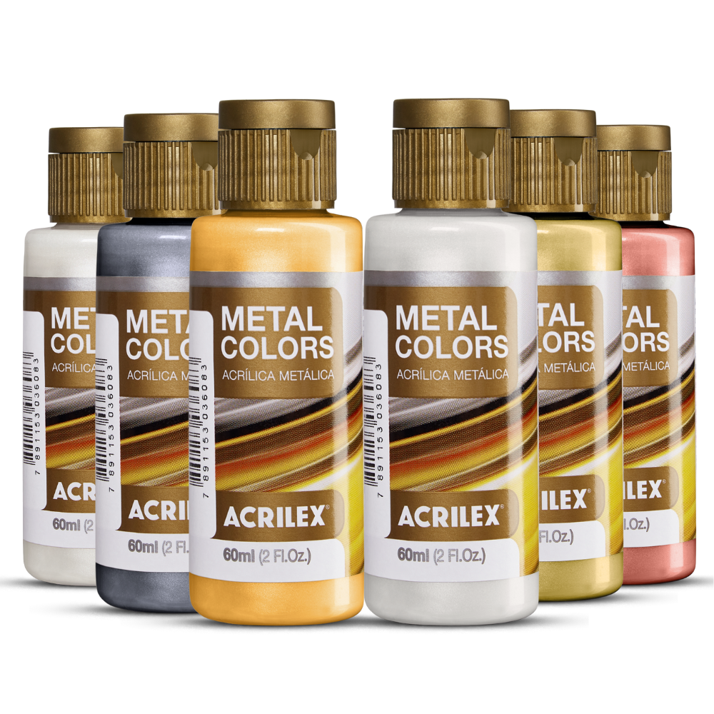 Kit 6 Tintas Acrílica Metálica Acrilex 60ml Metal Colors