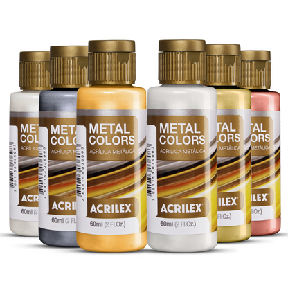 Kit 6 Tintas Acrílica Metálica Acrilex 60ml Metal Colors