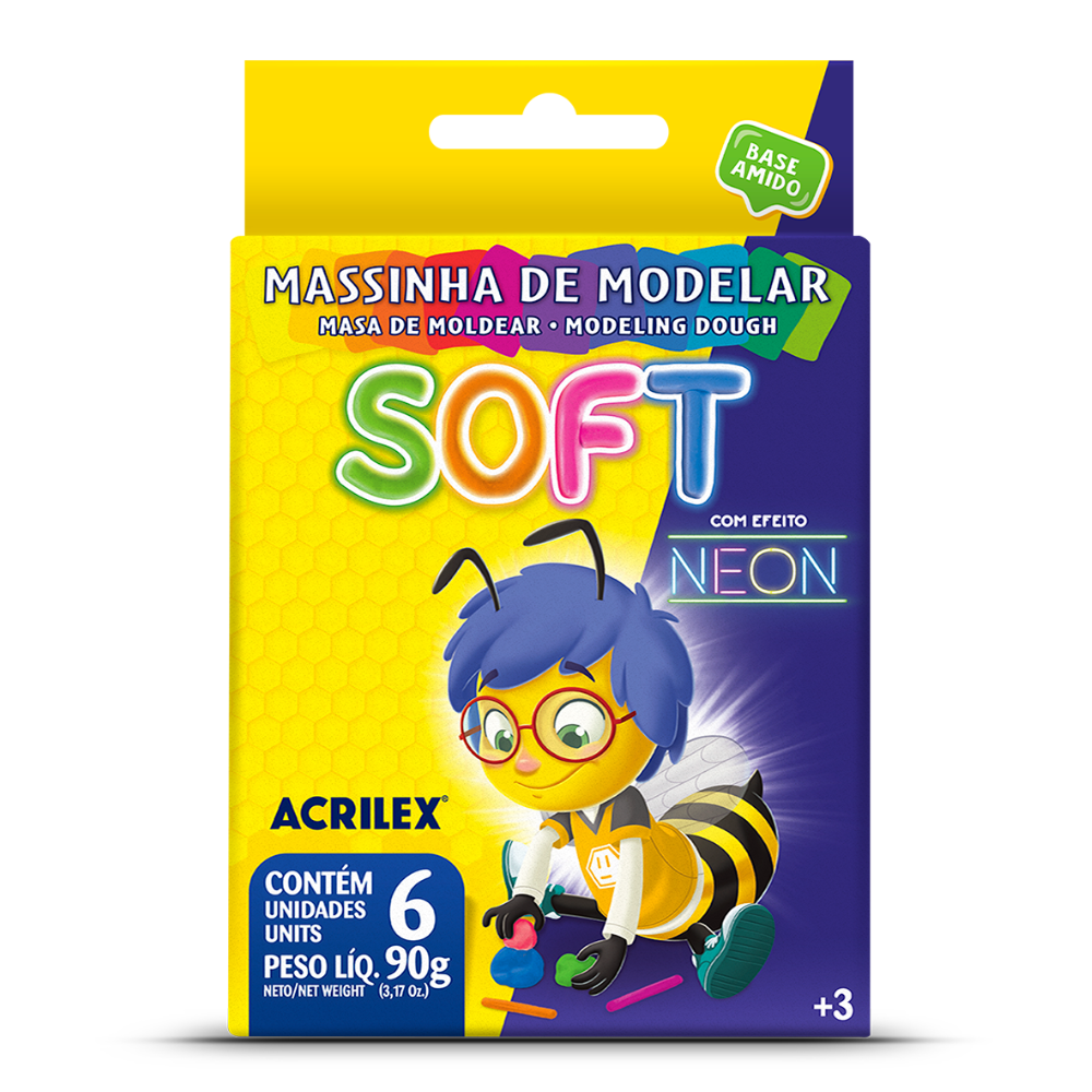 Massinha de Modelar Soft Neon Acrilex 90g com 6 unidades