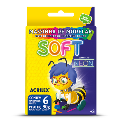 Massinha de Modelar Soft Neon Acrilex 90g com 6 unidades
