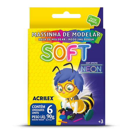 Massinha de Modelar Soft Neon Acrilex 90g com 6 unidades
