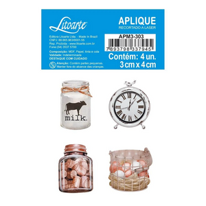 Aplique Litoarte APM3-303 3cm Farm House Leite e Ovos com 4 peças