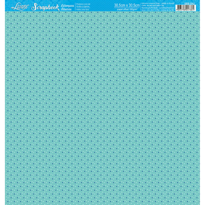 Papel Scrapbook Litoarte SBB-042 Pontinhos Azul Fundo Verde 30,5x30,5cm