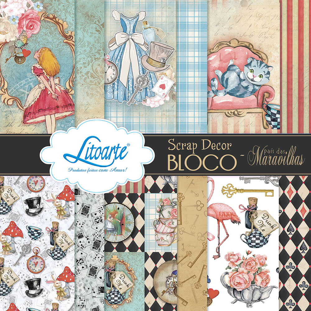 Scrap Bloco de Papel Litoarte SBXV-055 Alice País das Maravilhas 15x15cm