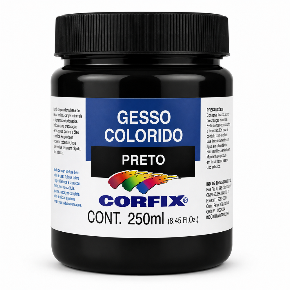Gesso Acrílico Colorido Preto para Telas Corfix 250ml Preparação para Pintura