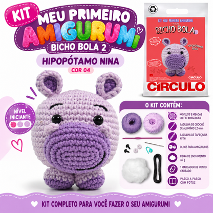 Kit Meu Primeiro Amigurumi Bicho Bola 2 Cor 04 Hipopotamo Nina