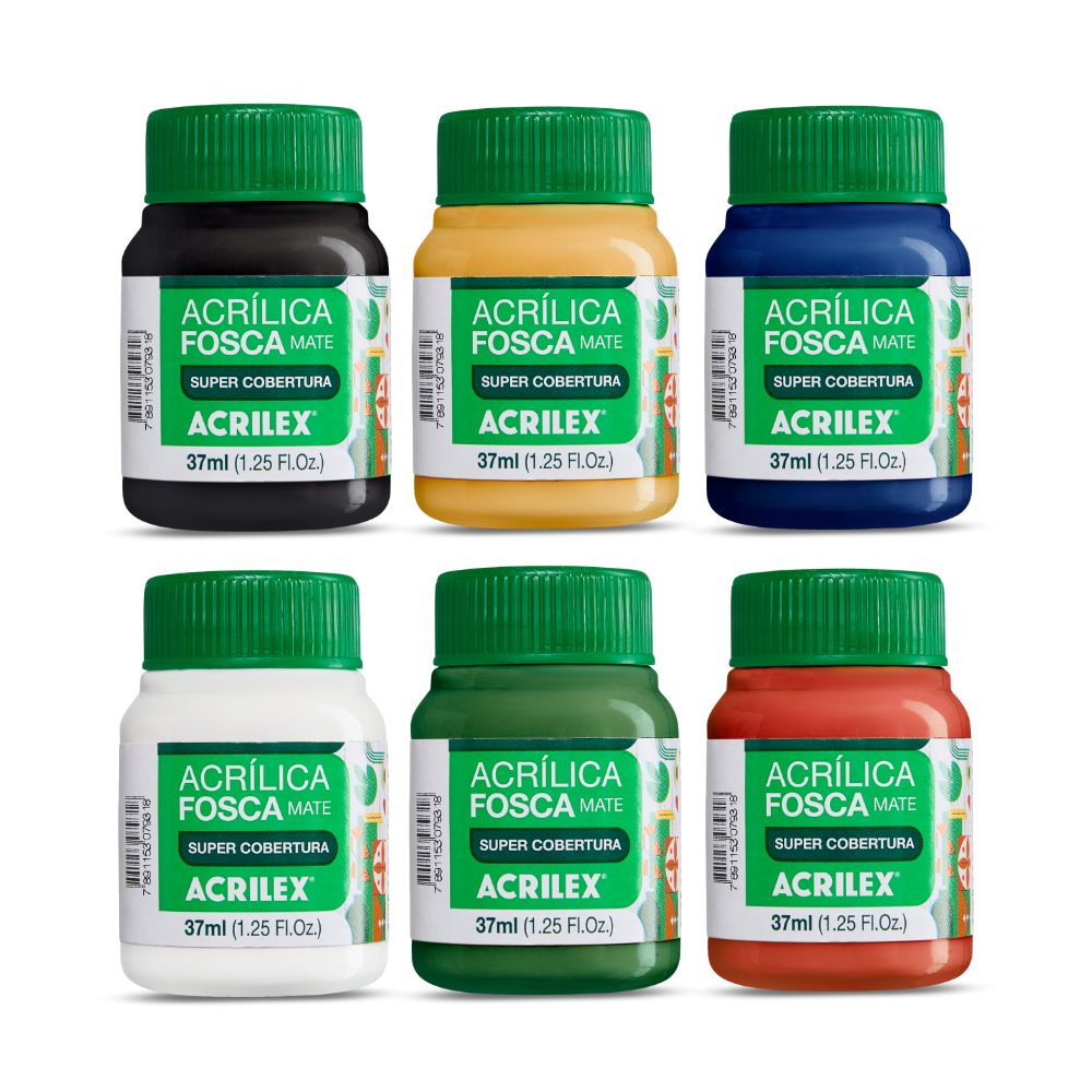 Kit 6 Tintas Acrílica Fosca Acrilex 37ml Nature Colors