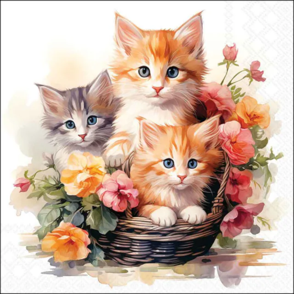 Guardanapo de Papel Decoupage 33x33 Kittens in Basket 13320395