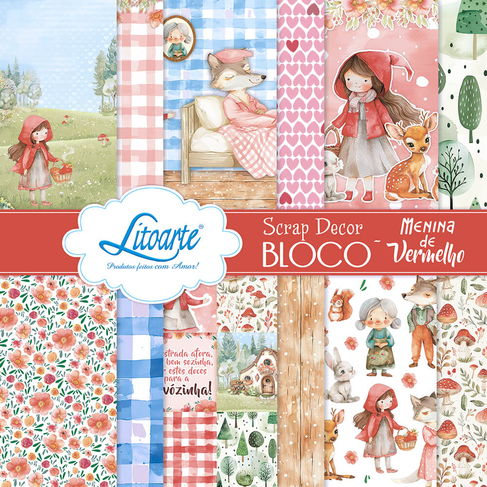 Scrap Bloco de Papel Litoarte SBXV-056 Menina de Vermelho 15x15cm