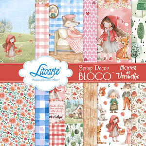 Scrap Bloco de Papel Litoarte SBXV-056 Menina de Vermelho 15x15cm
