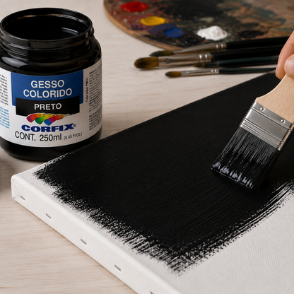 Gesso Acrílico Colorido Preto para Telas Corfix 250ml Preparação para Pintura