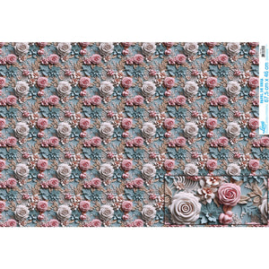 Papel Seda Litoarte PSL-039 Rosas 3D Fundo Azul 67,5x46cm