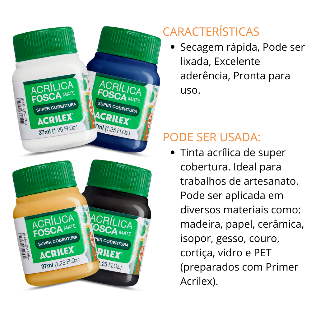Kit 6 Tintas Acrílica Fosca Acrilex 37ml Nature Colors