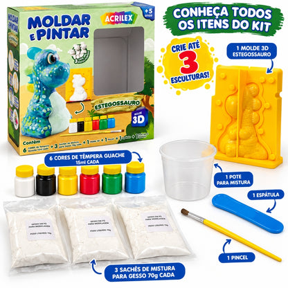 Kit Moldar e Pintar com Gesso Acrilex Estegossauro