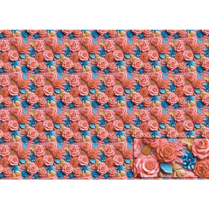 Papel Seda Litoarte PSL-040 Rosas 3D Coral e Azul 67,5x46cm