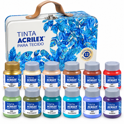 Kit Tinta para Tecido Fosca Acrilex 37ml Maleta 12 cores Edição Limitada