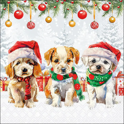 Guardanapo de Papel Decoupage 33x33 Natal Funny Cute Puppies 33320090