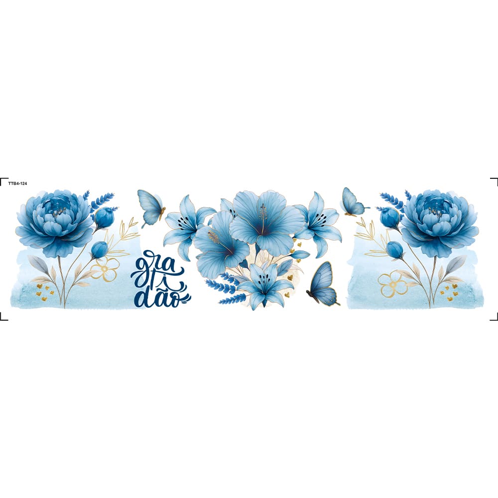 Transfer Têxtil 24x7cm TTB4-124 Barrado Flor Azul