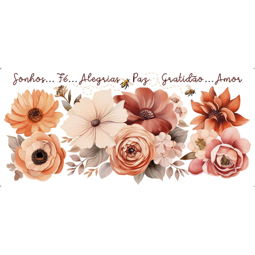 Transfer Têxtil Litoarte 27,5x12,8cm TTB5L-003 Lili Negrão Flores Alaranjadas