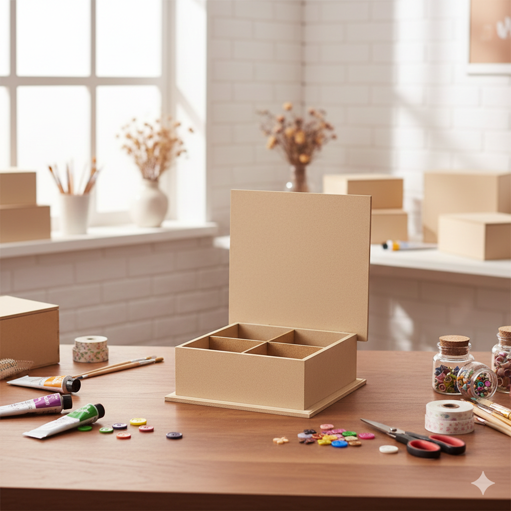 Caixa em MDF com 4 Divisões Tupiada Clean 19x19x7,5cm