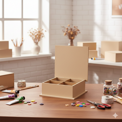 Caixa em MDF com 4 Divisões Tupiada Clean 19x19x7,5cm