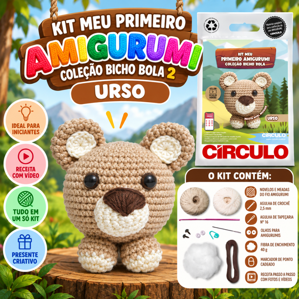 Kit Meu Primeiro Amigurumi Bicho Bola Cor 12 Urso