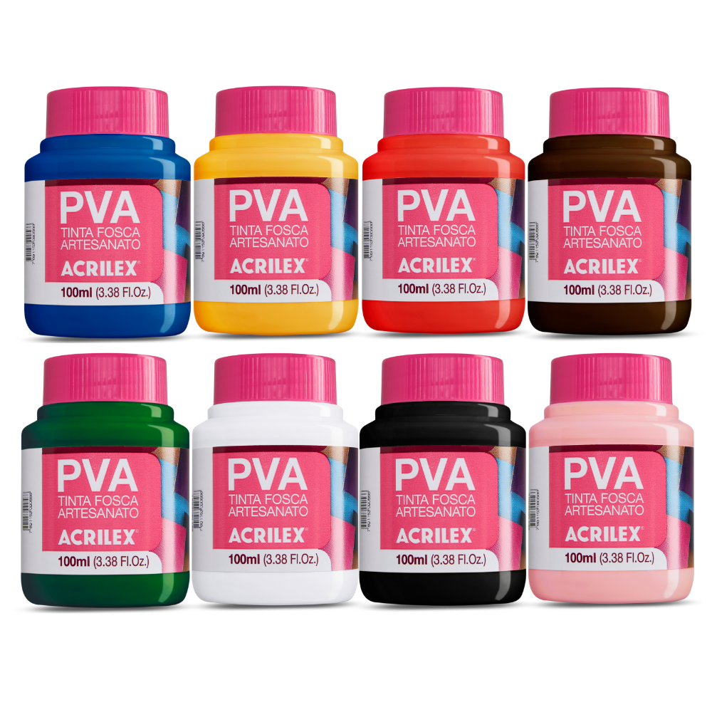 Kit 8 Tintas PVA Acrilex 100ml Fosca Artesanato