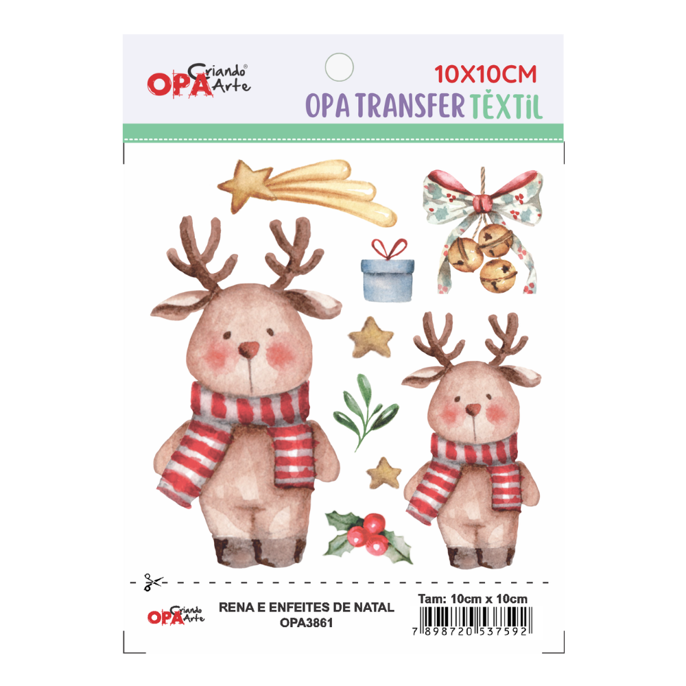 Transfer Têxtil 10x10cm  Opa 3861 Natal Rena e Enfeites de Natal