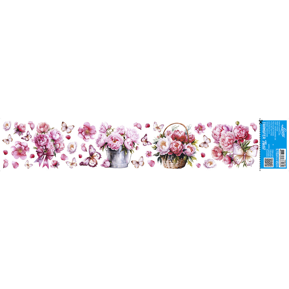 Transfer Têxtil Litoarte 45x9 TTB6-008 Barrado Arranjos Florais e Borboletas