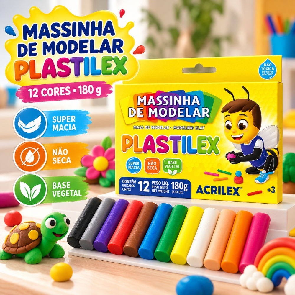 Massinha de Modelar Plastilex Acrilex 180g com 12 Unidades