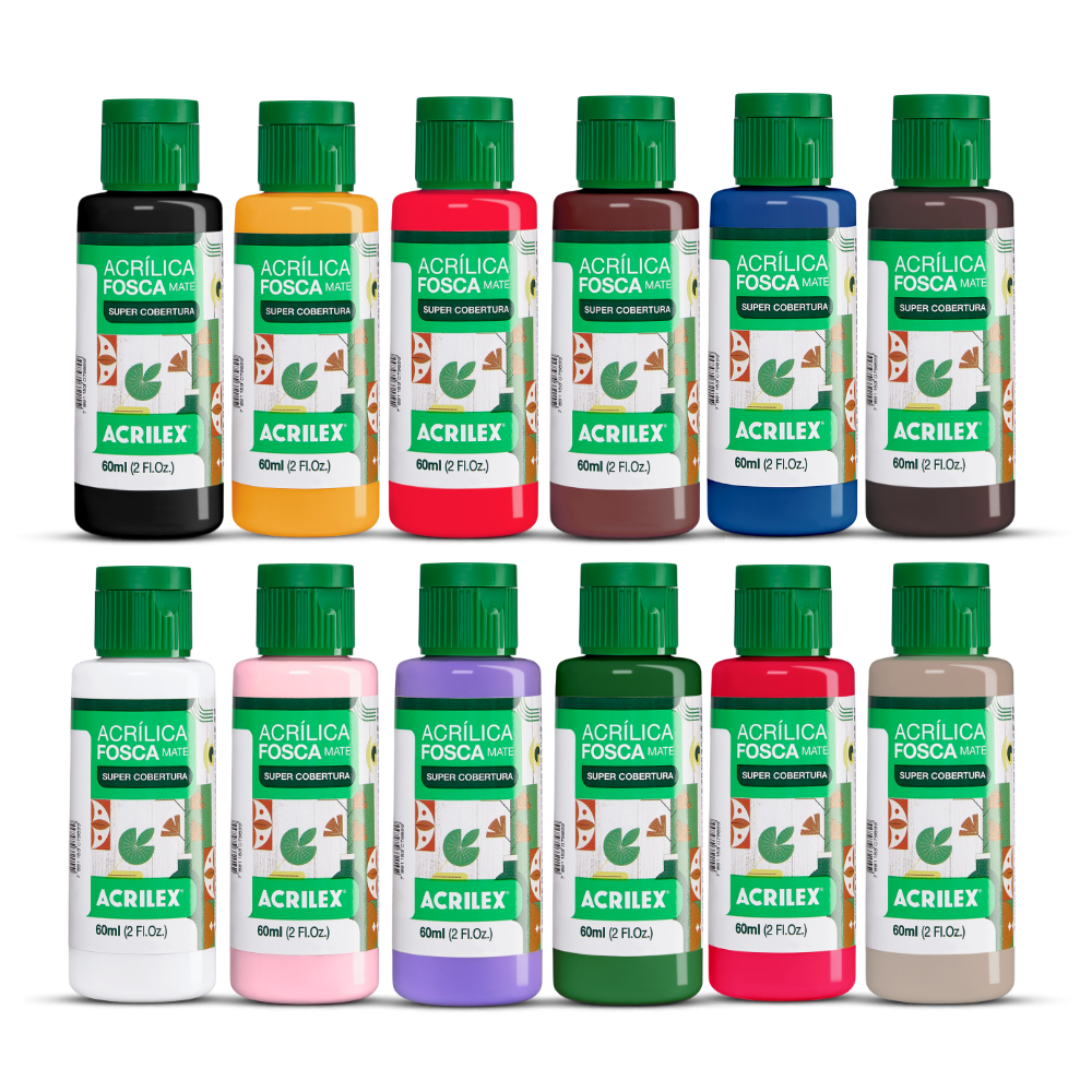 Kit 12 Tintas Acrílica Fosca Acrilex 60ml Nature Colors